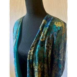 Vintage 90s Laura Kieffer Lagenlook Duster Cardigan Jacket Rayon Batik M/L